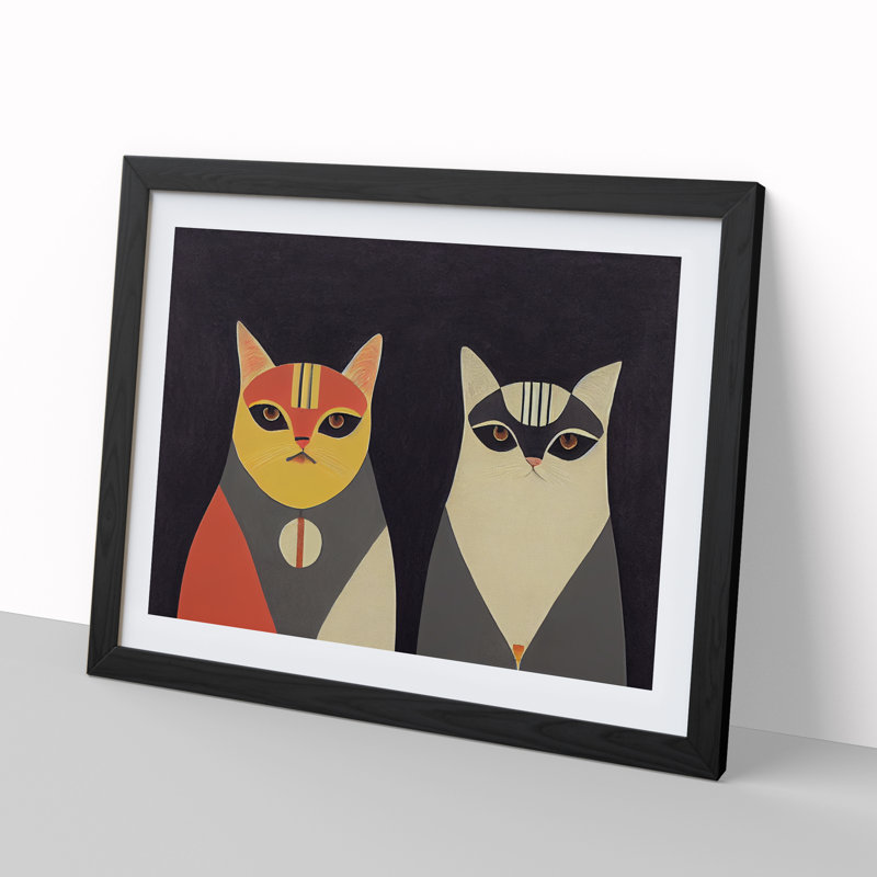 Two Abstract Cats Vol.1 - Framed Print, Black, 34cm H x 46cm W x 2cm D