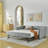 Twin Size Daybed With Trundle Upholstered Sofa Bed, With Vertical Stripes, Linen Fabric, Grey
