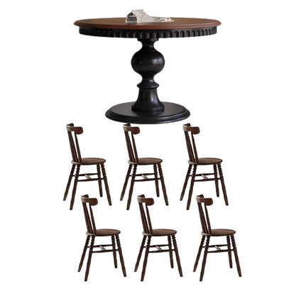 Ash Round Dining Table Sets: Elegant & Sturdy. 7 - Piece Solid Wood Pedestal Dining Set