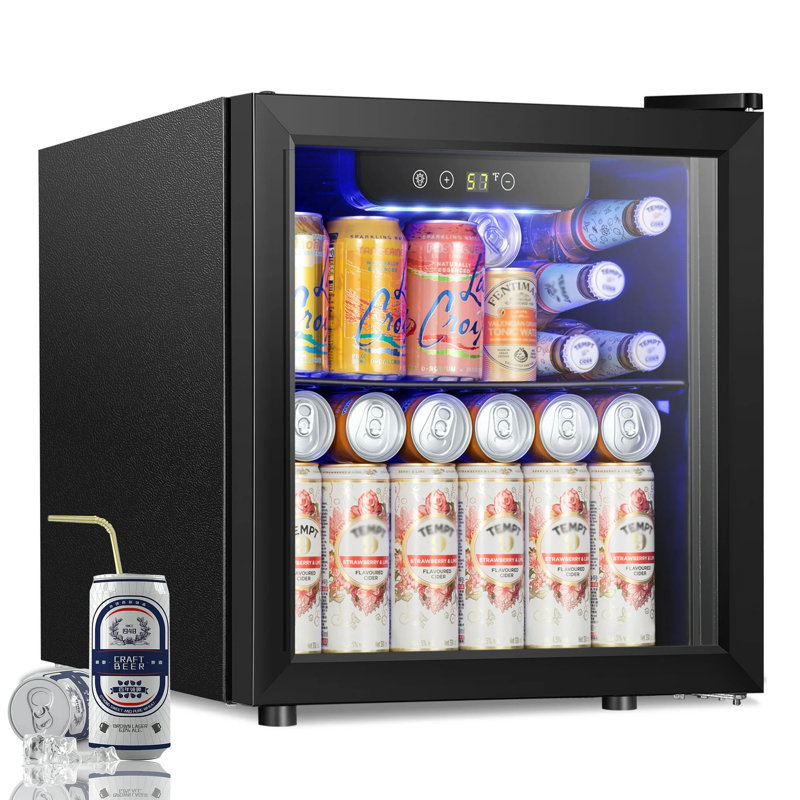 55-Can Beverage Refrigerator & Cooler With Double Glass Door, Touch Control Buttons, For Home/Office/Bar
