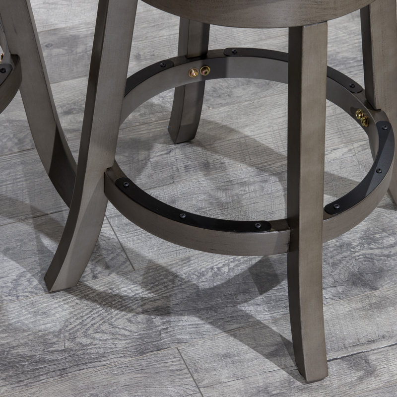 Tabouret pivotant à dossier à lattes de 24 po de hauteur comptoir, finition gris patiné, siège en tissu gris anthracite