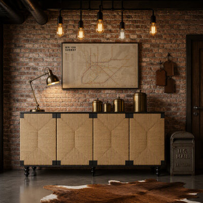 Meuble télé avec buffet en bois brossé et en ruppie maritime Accent