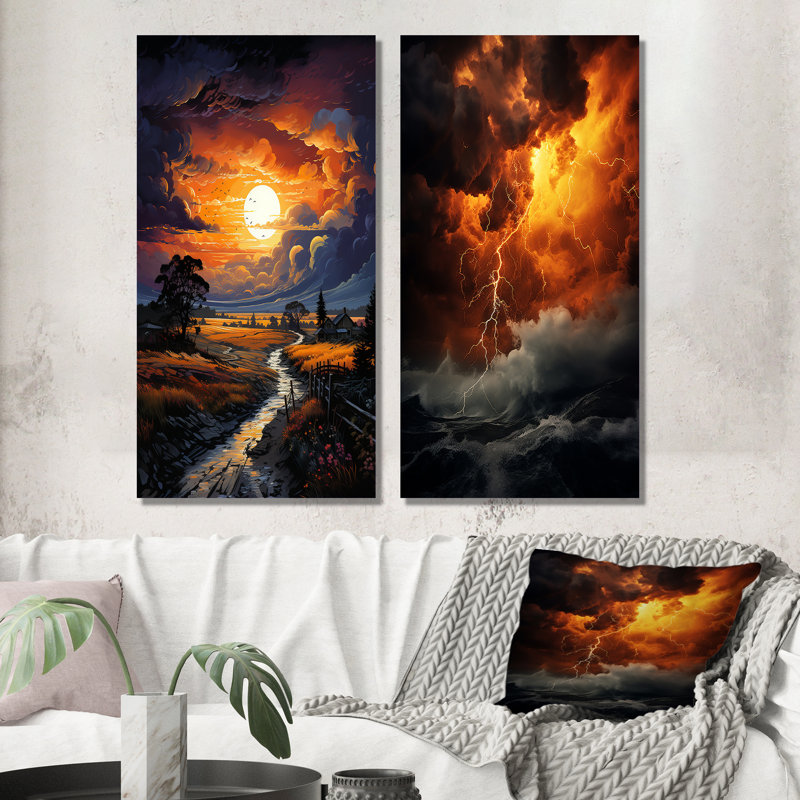 «Storm Impendent Fury Pointillism», 2 pièces, H 24 po x l 20 po, Toile tendue