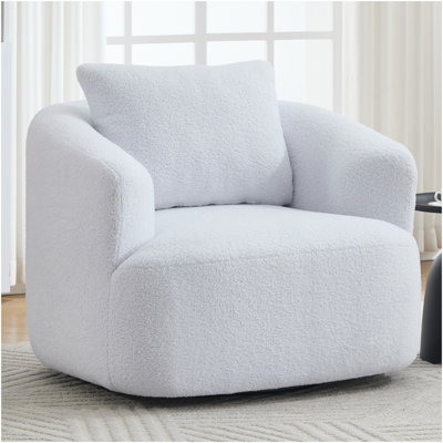 Fauteuil rembourré rond pivotant à 360 ° avec un coussin moelleux, canapé en éponge à haute résilience en molleton Teddy, sans assemblage pour le salon, la chambre à coucher, l’appartement, blanc