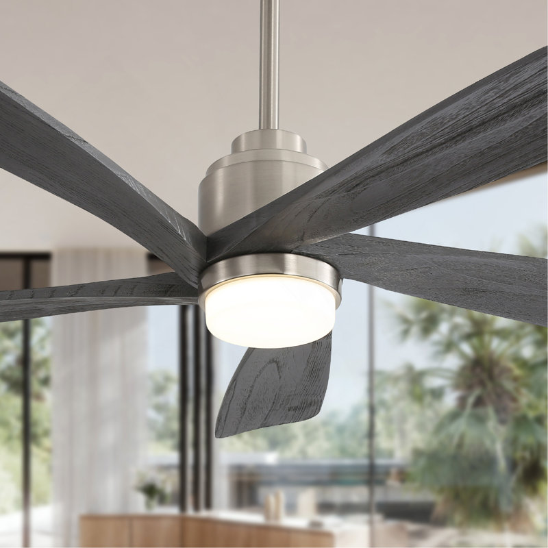 Ventilateur de plafond moderne de 52 pouces avec lumière DEL à intensité variable et 5 pales en bois massif avec moteur à courant continu réversible et télécommande