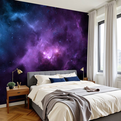 Peel and Stick Wallpaper 144" W x 100" H Modern Self Adhesive Wall Mural for Bedroom colorful galaxy nebula clouds starlight