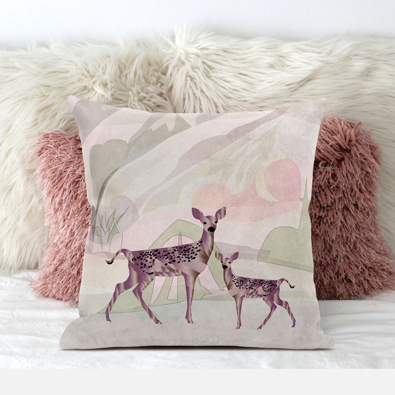 Indoor / Outdoor Square Cushion, 41cm H x 41cm W, Black/Pink