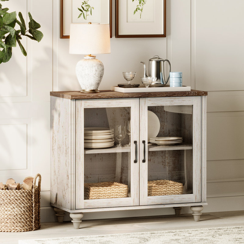 Buffet Corretta, Porte vitrée, Blanc rustique