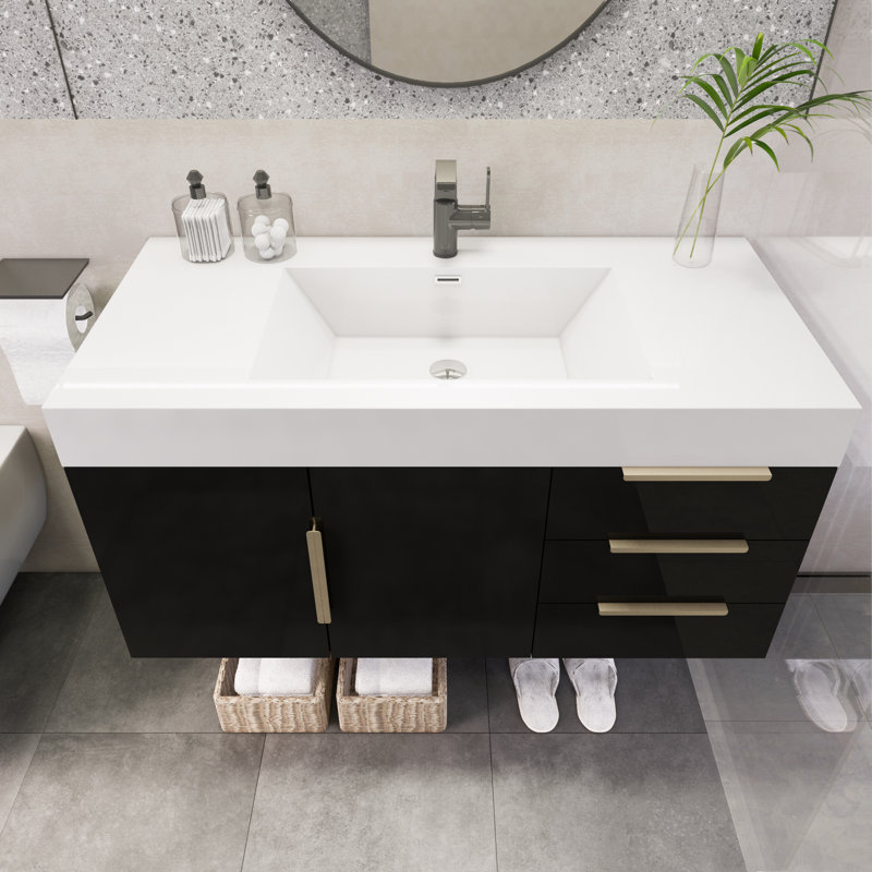 Marck 41.9'' Single Bathroom Vanity with Acrylic Top, High Gloss Black