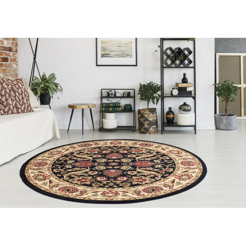 Tapis noir / brun à tissage plat Bitner, Rond 5 pi 3 po