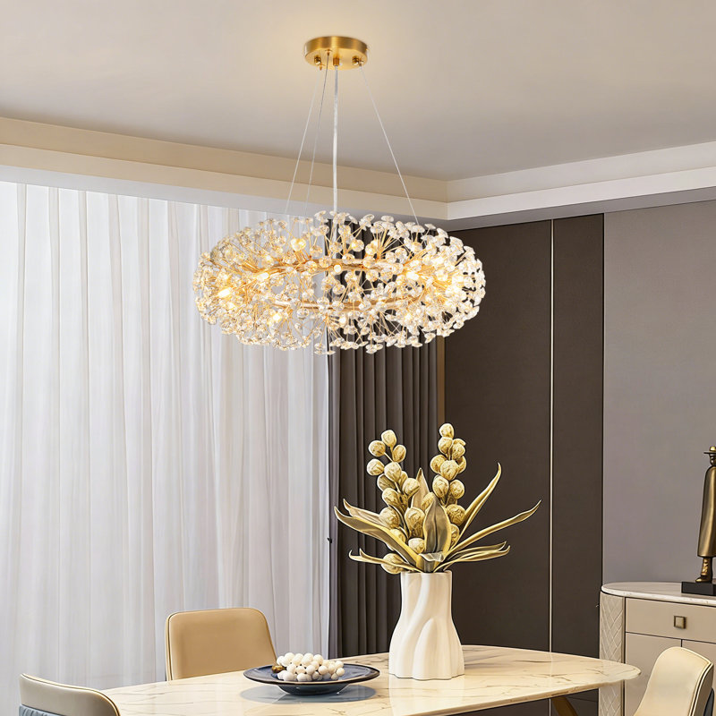 Golden Dandelion Ring Crystal Chandeliers Living Room Dining Light Modern Light Luxury Lamps Without Light Source