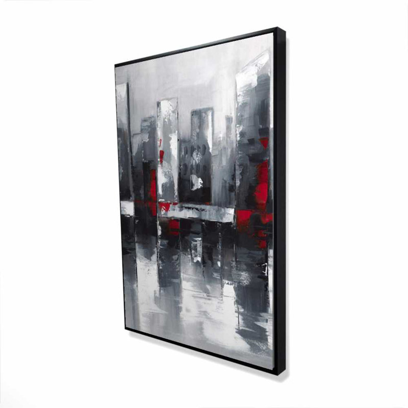 Paysage urbain abstrait - Art sur toile encadré pour la décoration intérieure, H 37,25 po x l 25,25 po