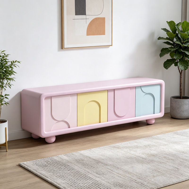 Meuble télé simple de style crème, Mauve / jaune / bleu