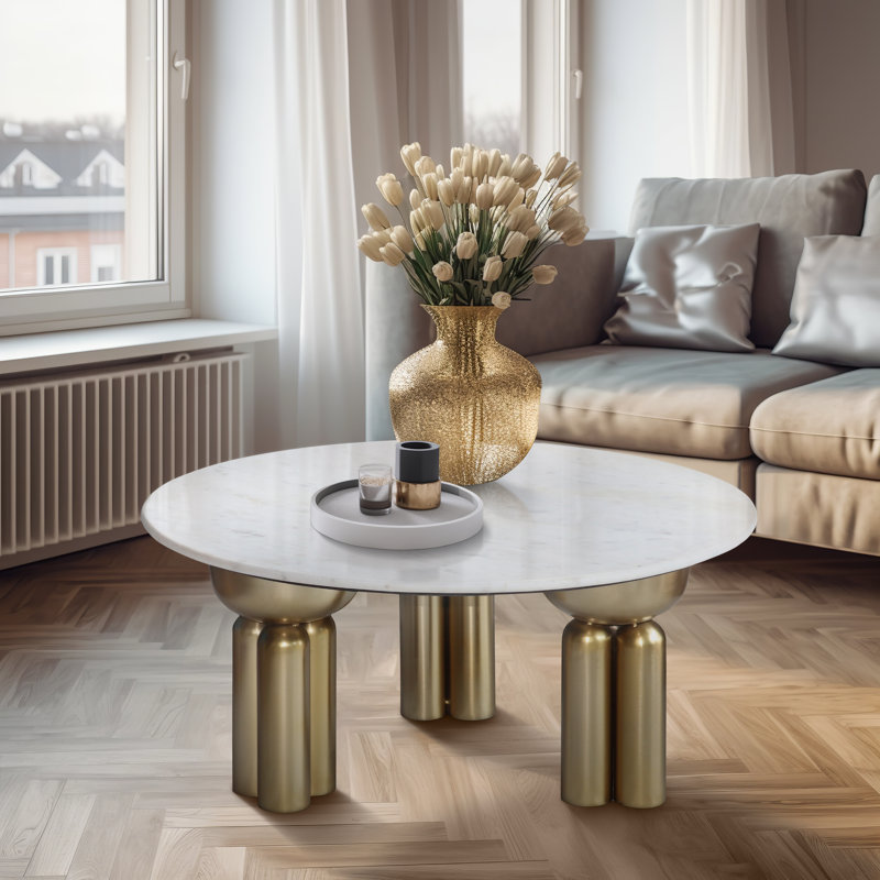 Metal Console with Marble Top - Elegant Storage Solution