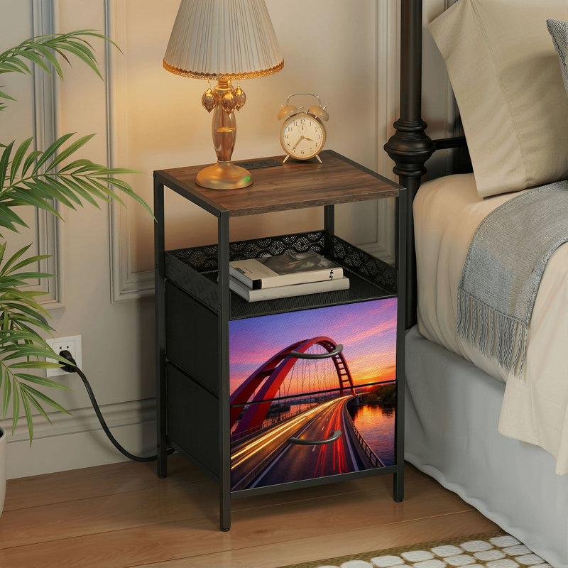 Table de chevet 2 tiroirs avec station de charge, table de chevet avec ports USB et prises USB