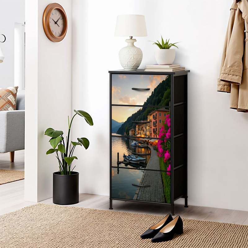 4 Drawer Dresser for Bedroom, Narrow Chest of Drawers, Wooden Top and Study Iron Frame 18"x37.5"-(WxH)