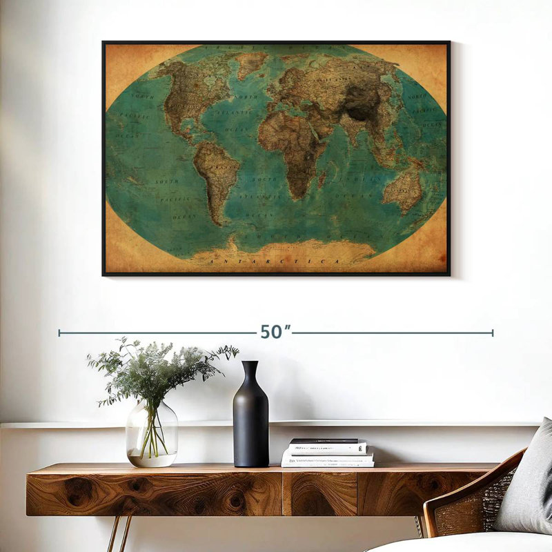 Carte du monde rétro Aliaz, H 27 po x l 40 po