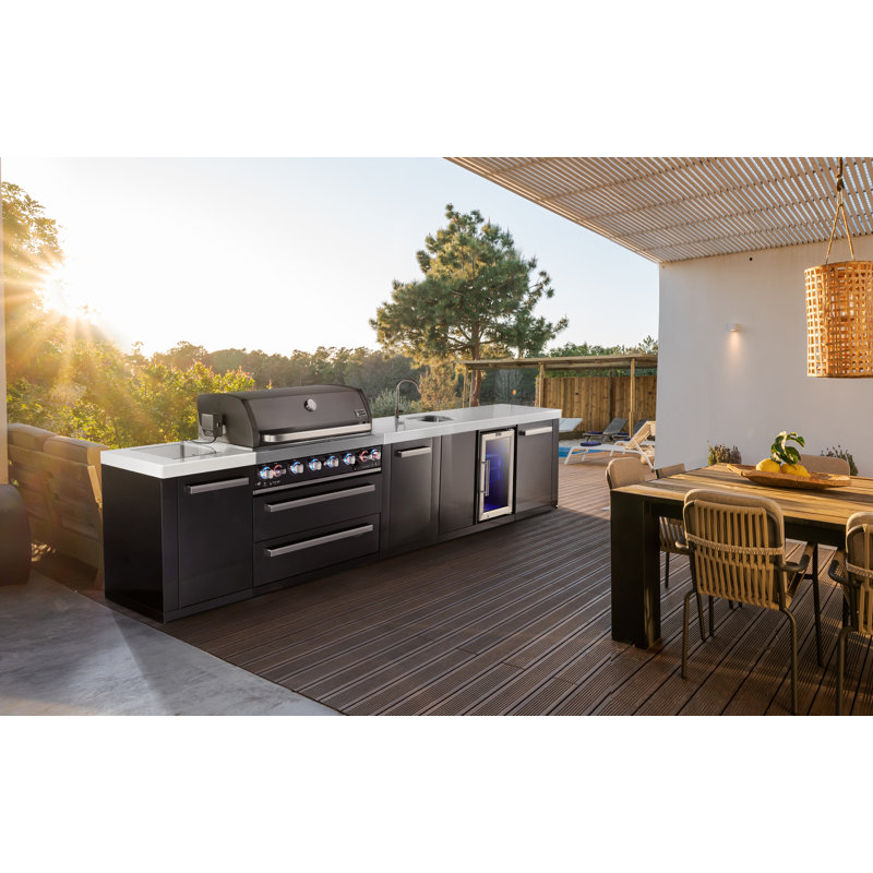 Mont Alpi MASF-SS Stainless Steel Beverage Center Cabinet Module + 2.7 Cubic Feet Wine Cooler Outdoor Rated Temperature Adjustable Compact Lockable Refrigerator + Faucet & Sink