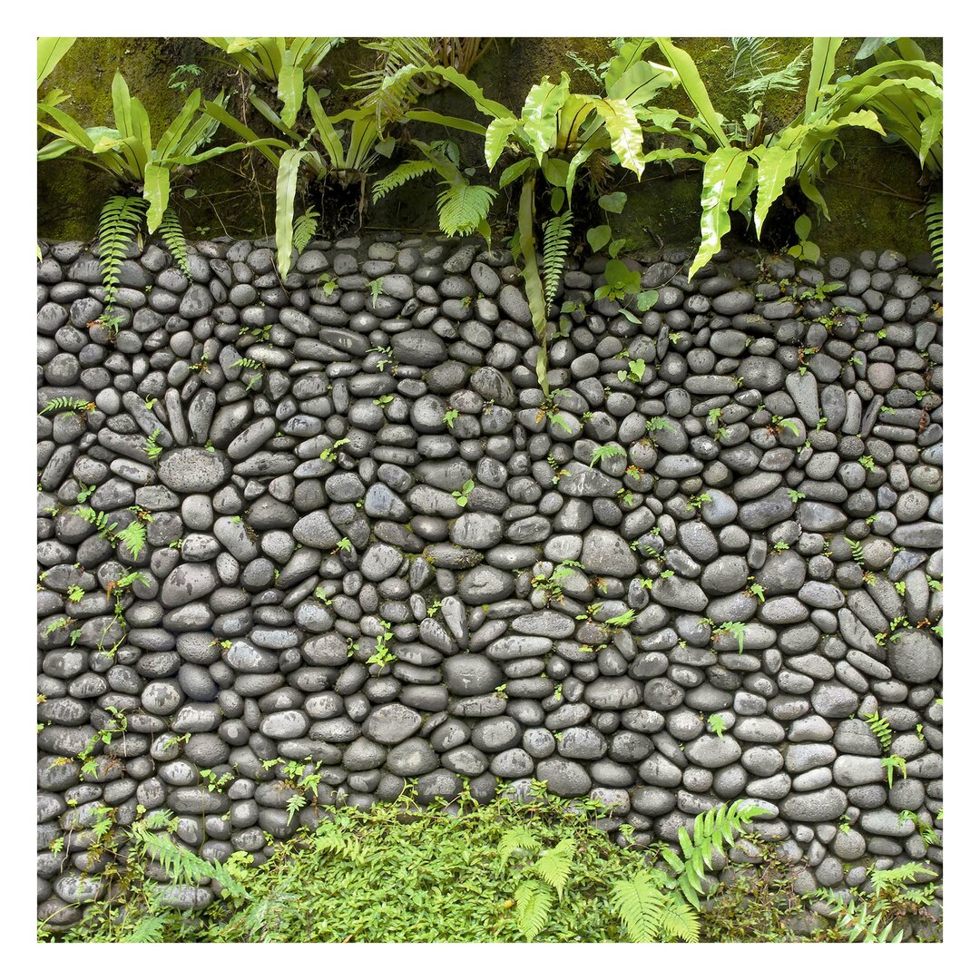 Strukturierte Fototapete Stone Wall with Plants 3,36 m x 336 cm