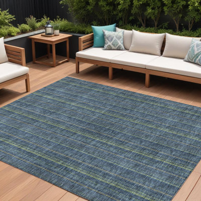 Tapis extérieur lavable rayé bleu 8 pi x 10 pi bleu et vert menthe