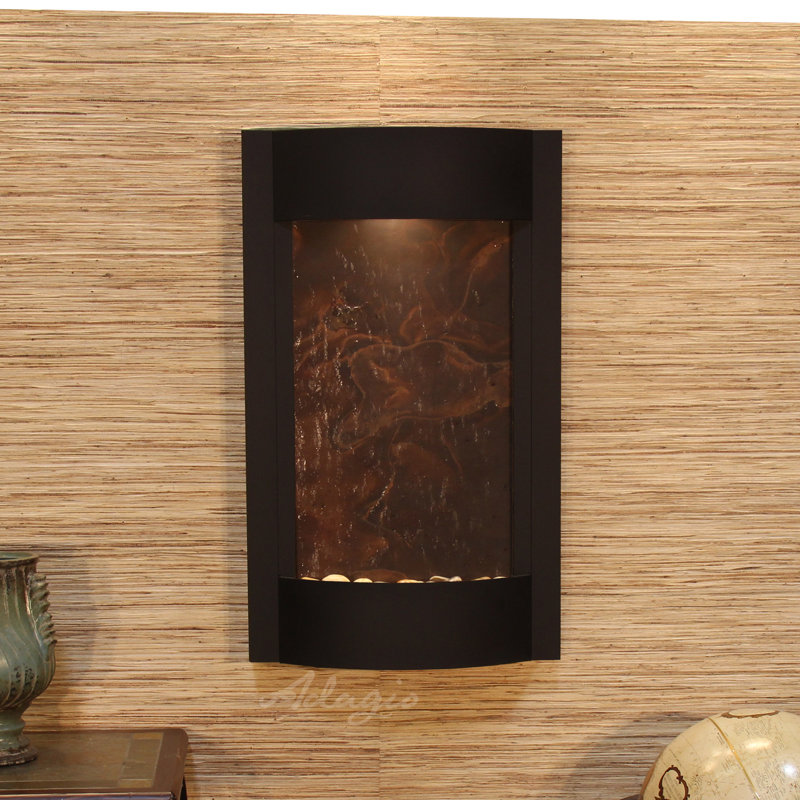 Indoor Acrylic Waterfall Fountain with Lights, Textured Black, Multi-Color Feather