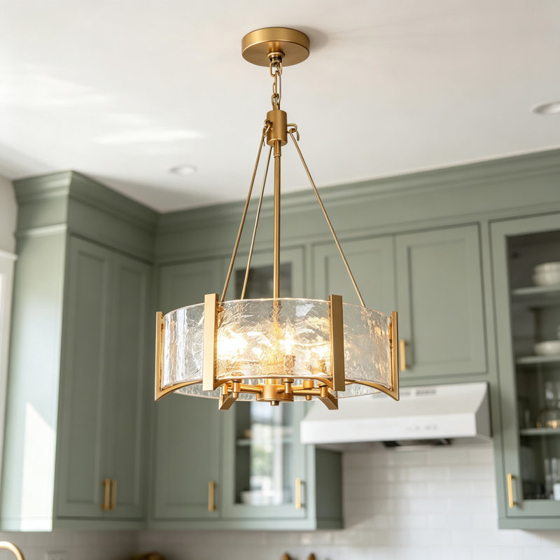 Hanshelmut 6-Light Shaded Gold Drum Chandelier with Ripple Glass