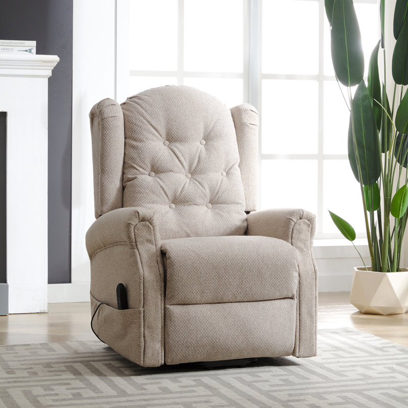 Aagand Upholstered Heated Massage Chair, Beige Polyester Twill