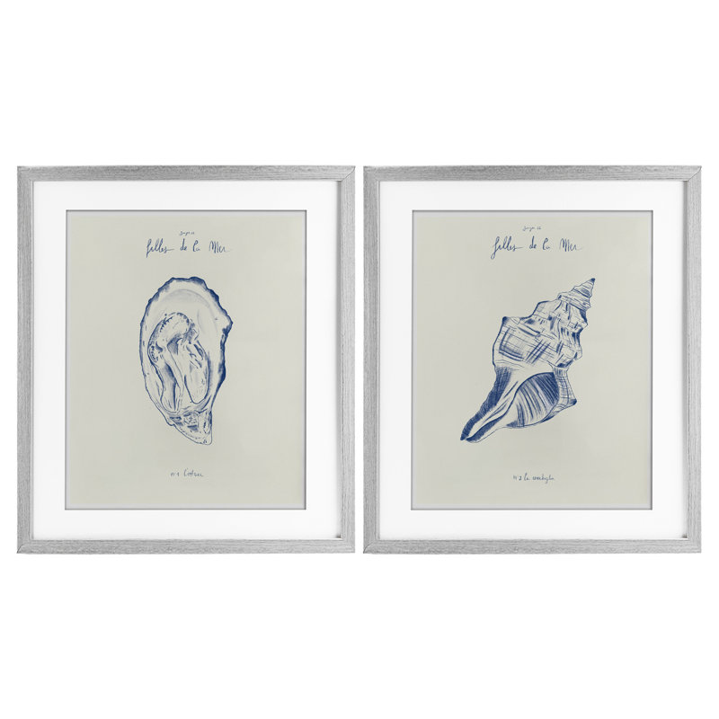 Oyster & Conch avec mots français, ensemble de 2 impressions encadrées sous verre, design par 1x, H 16 po x l 13 po