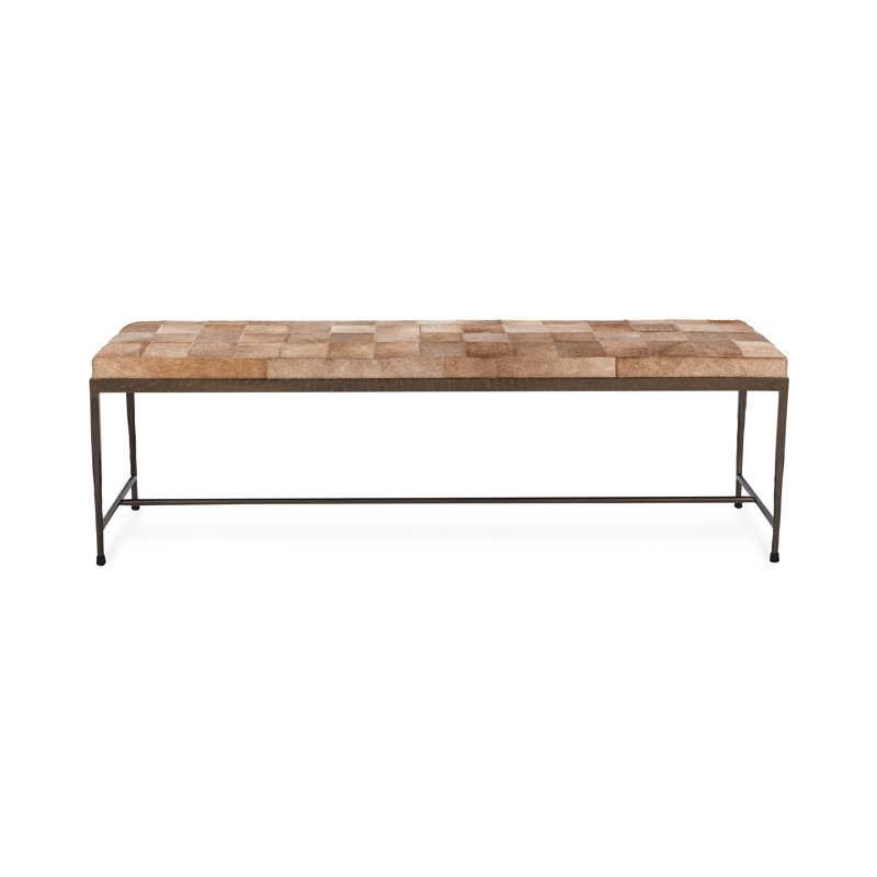 Achen Leather Hide Ottoman Bench, 18.5" H x 60" W x 18" D, Blonde