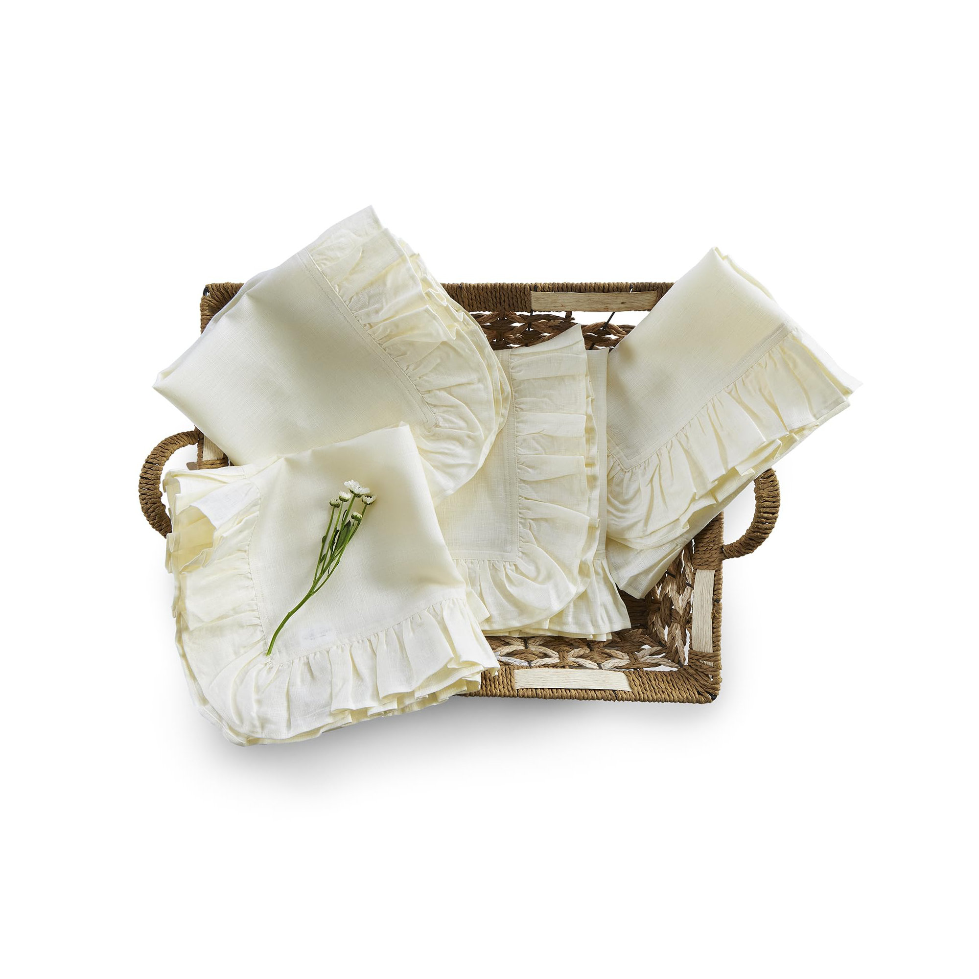 Gabrielle Ruffle - 100% Pure Linen Dinner Napkins, Ivory