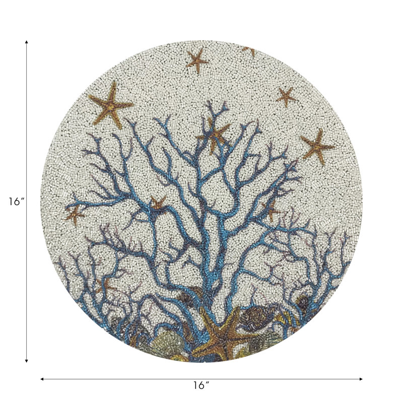 Coral Reef Round Beaded Placemat, White Turq