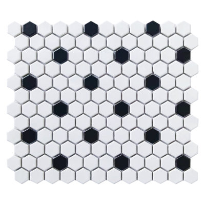 MG WH/BLK 12X12 MOS HEXAGON 1X1