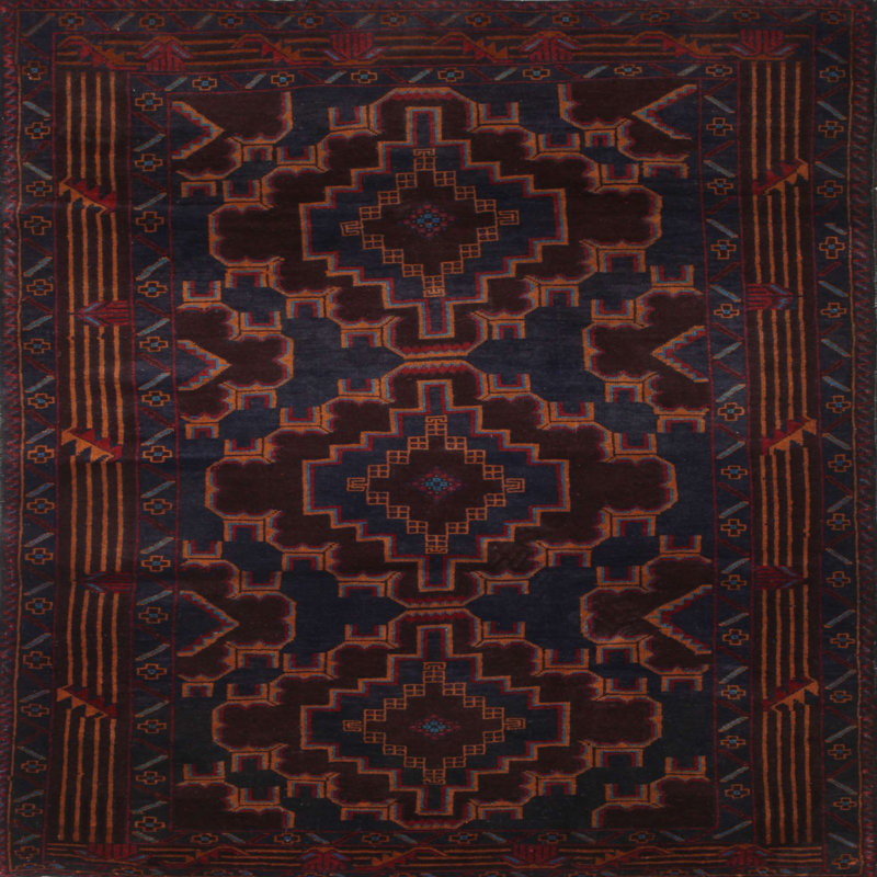 Tapis bleu/brun/gris traditionnel Baymore, Carré de 6 pi