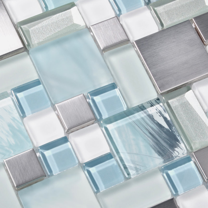 Naiads Blue 2" x 2" Metal/Glass Novelty Mosaic Wall Tile