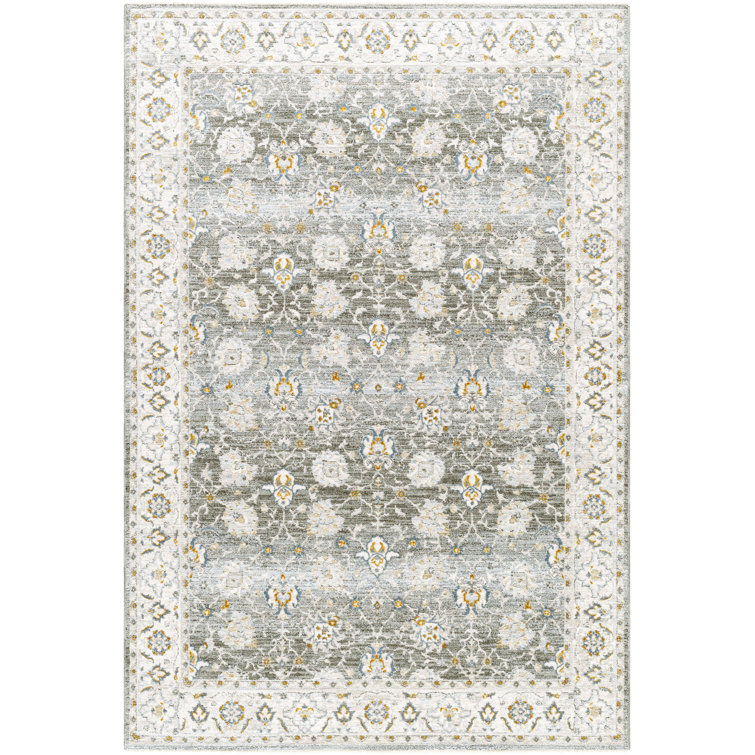 Delyse Oriental Machine Made Power Loomed Polyester Area Rug in Olive/Gold/Beige/Gray