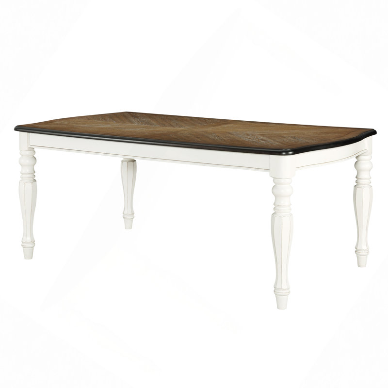 Table de salle à manger French Country, blanc antique et finition chêne vieilli