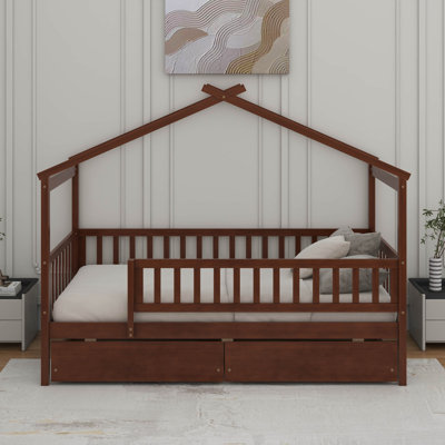 Lit simple en bois avec tiroirs