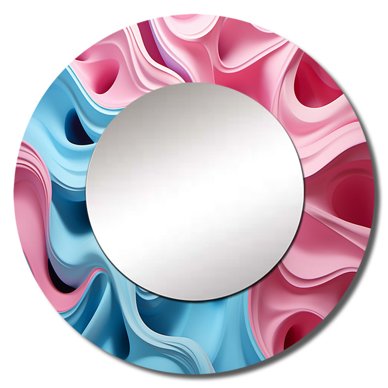 Op Op Blue and Pink Focus - miroir unique Op Art, grand miroir mural rond moderne, impression d'art, 36 po x 36 po