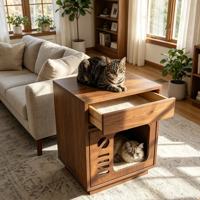 Table d'appoint pour chat avec table de chevet Purra 100% bois massif Purra