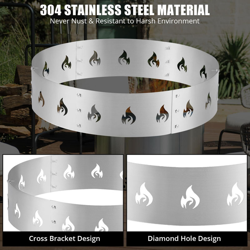 Stainless Steel Fire Pit Stand with Flame Cutouts