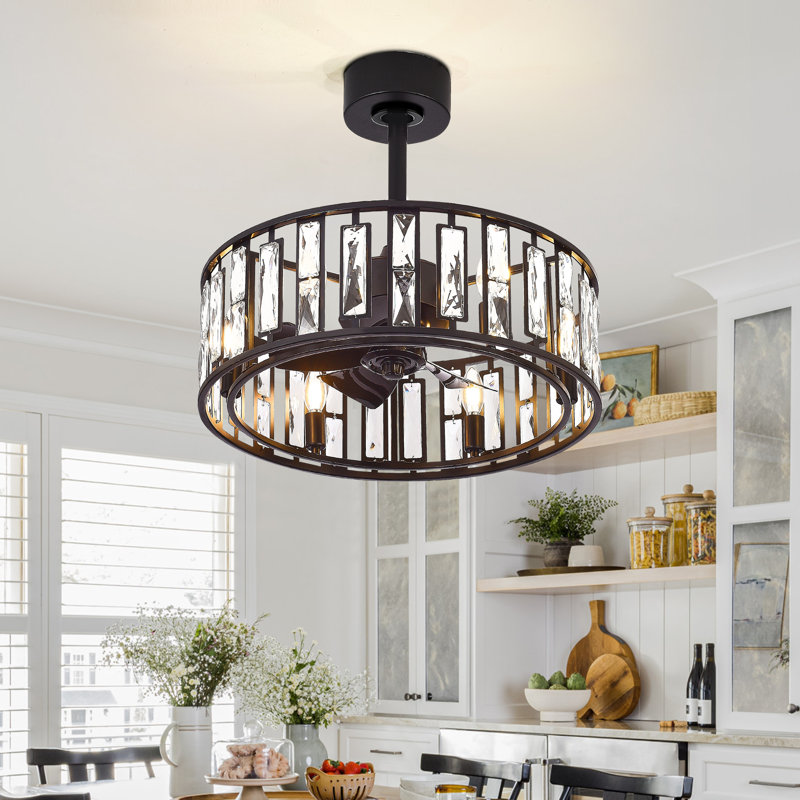 Ventilateur de plafond cage à 20 pales de 20 po avec télécommande et ensemble d'éclairage inclus, Noir