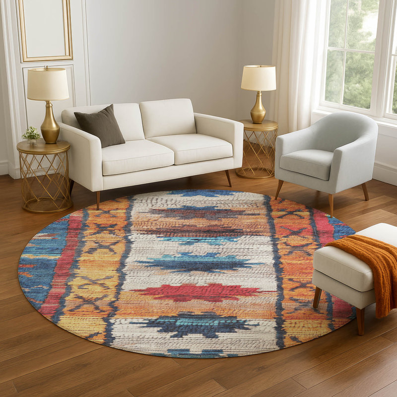 Premium Machine Washable Tiana Tribal Rug, Round 8'
