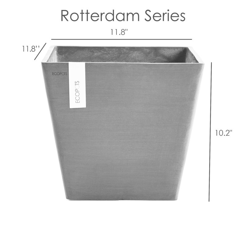Pot Planter, Gray, 10.2" H x 11.8" W x 11.8" D