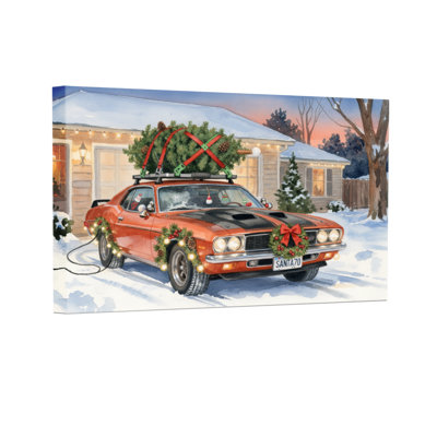 Voiture de Noël avec arbre et lumières