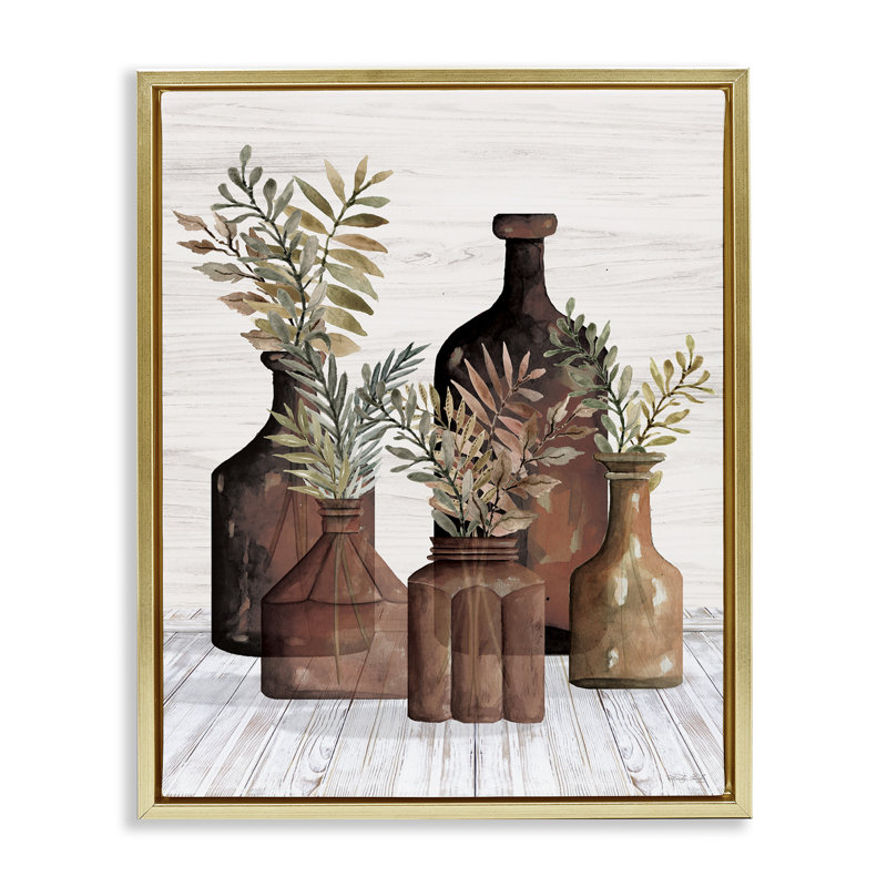 "Pottery Botanicals", art mural encadré par Cindy Jacobs, Cadre flottant métallique doré, H 21 po x l 17 po