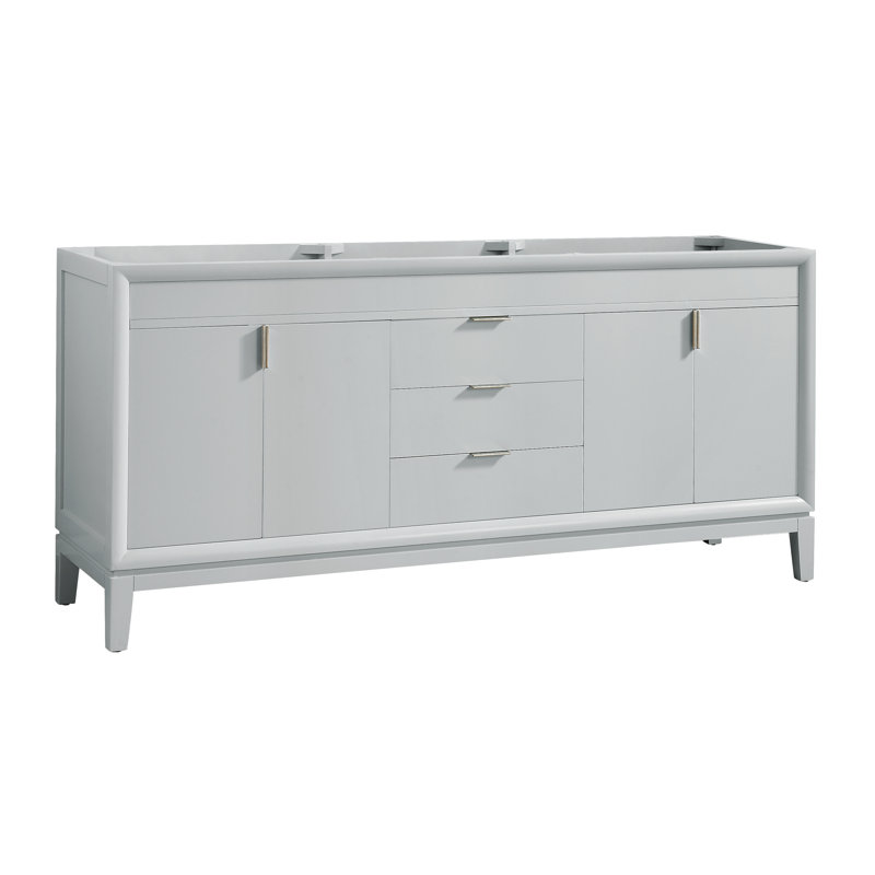 Base de meuble-lavabo double 72 po Emma, Gris colombe / nickel poli