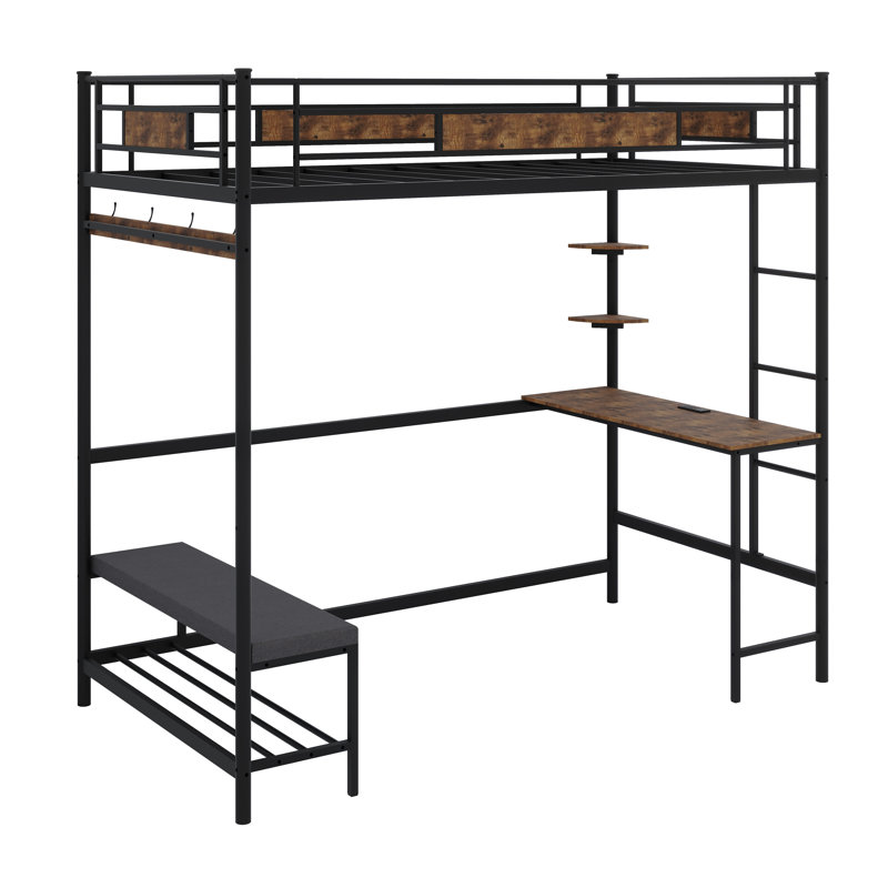 Structure de lit mezzanine peu encombrante avec rangement organisé et lattes attachées à boucle renforcée