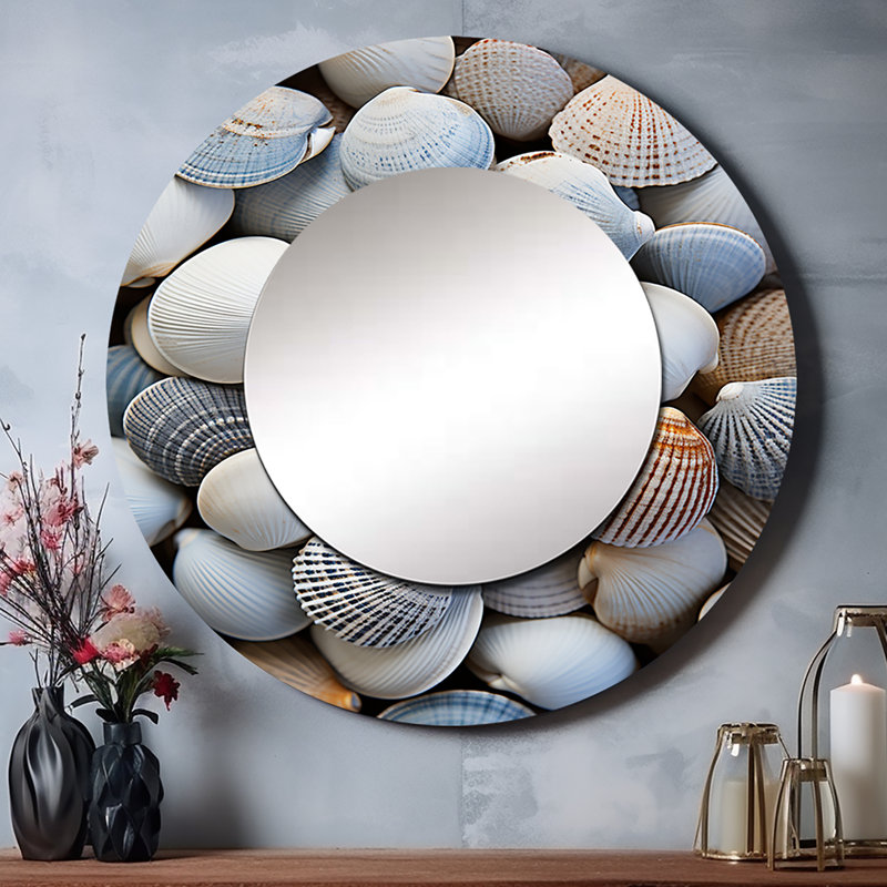 Shanquita Beach Photo Seashell Beauty V - miroir décoratif bord de mer, miroir mural rond gris, impression d'art en métal