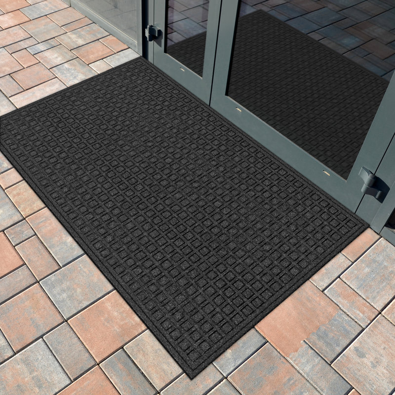 Textures Blocks Non Slip Weather and Stain Resistant Entrance Doormat, 36" W x 60" L, Gray
