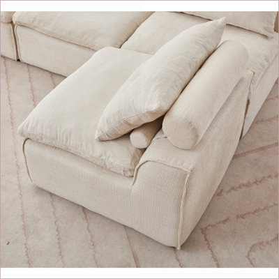 Sofas Couches, 2-Seat Modular Beige Chenille Sofa | Armrest-Free DIY for Small Spaces | Upholstered with Neck/Lumbar Pillows